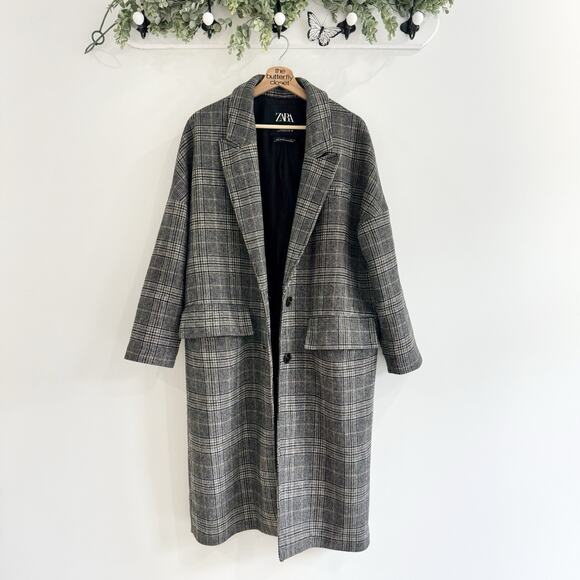 Zara Oversize Check Chesterfield Long Coat Medium blogger fav - Picture 1 of 7
